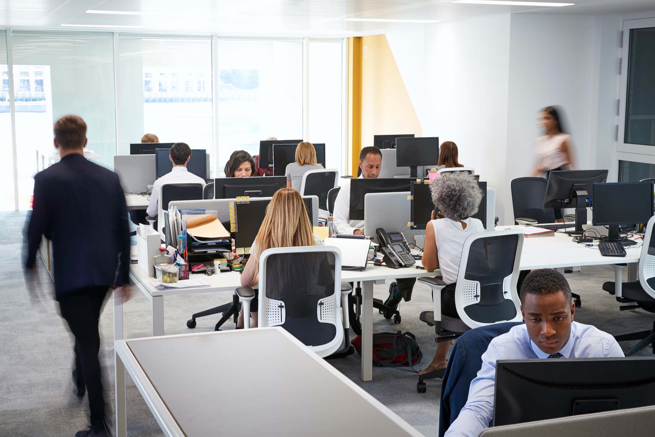 employees working at desks in office