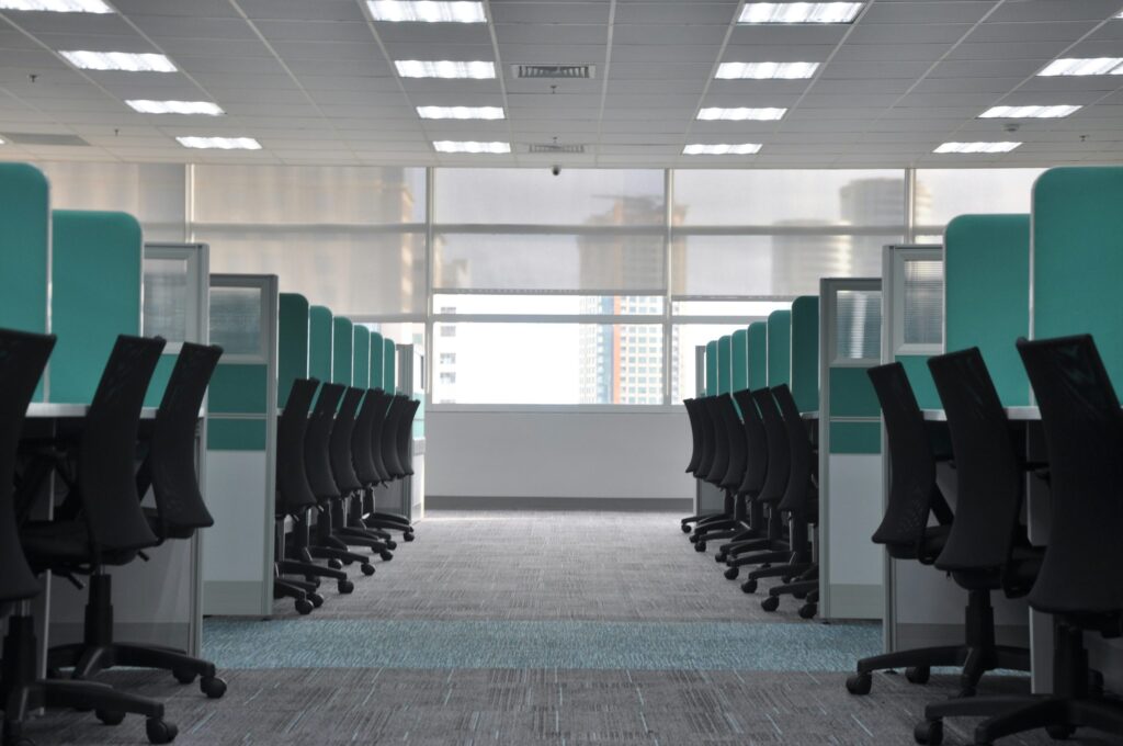empty corporate office with office cubicles